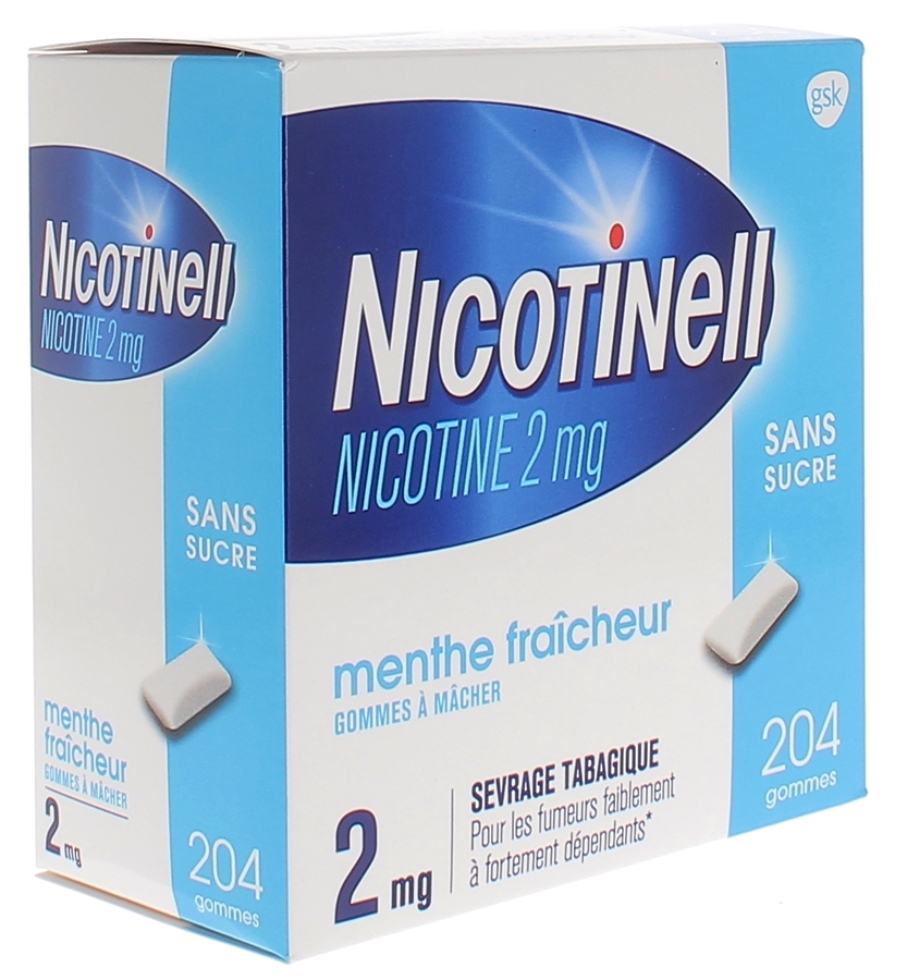 Nicotinell menthe fraicheur 2mg sans sucre gomme à mâcher - boite de 204 gommes