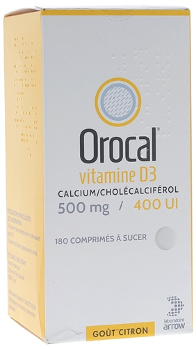 Orocal Vitamine D3 500mg/400 U.I - 180 comprimés à sucer