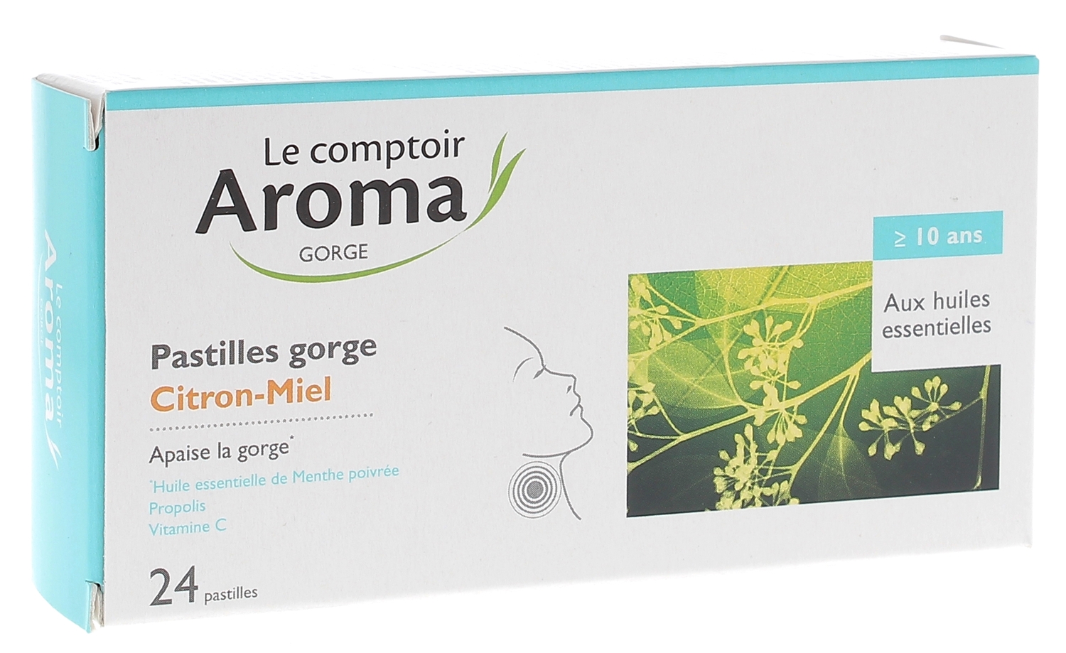 Pastille gorge citron-miel Le Comptoir Aroma - boite de 24 pastilles