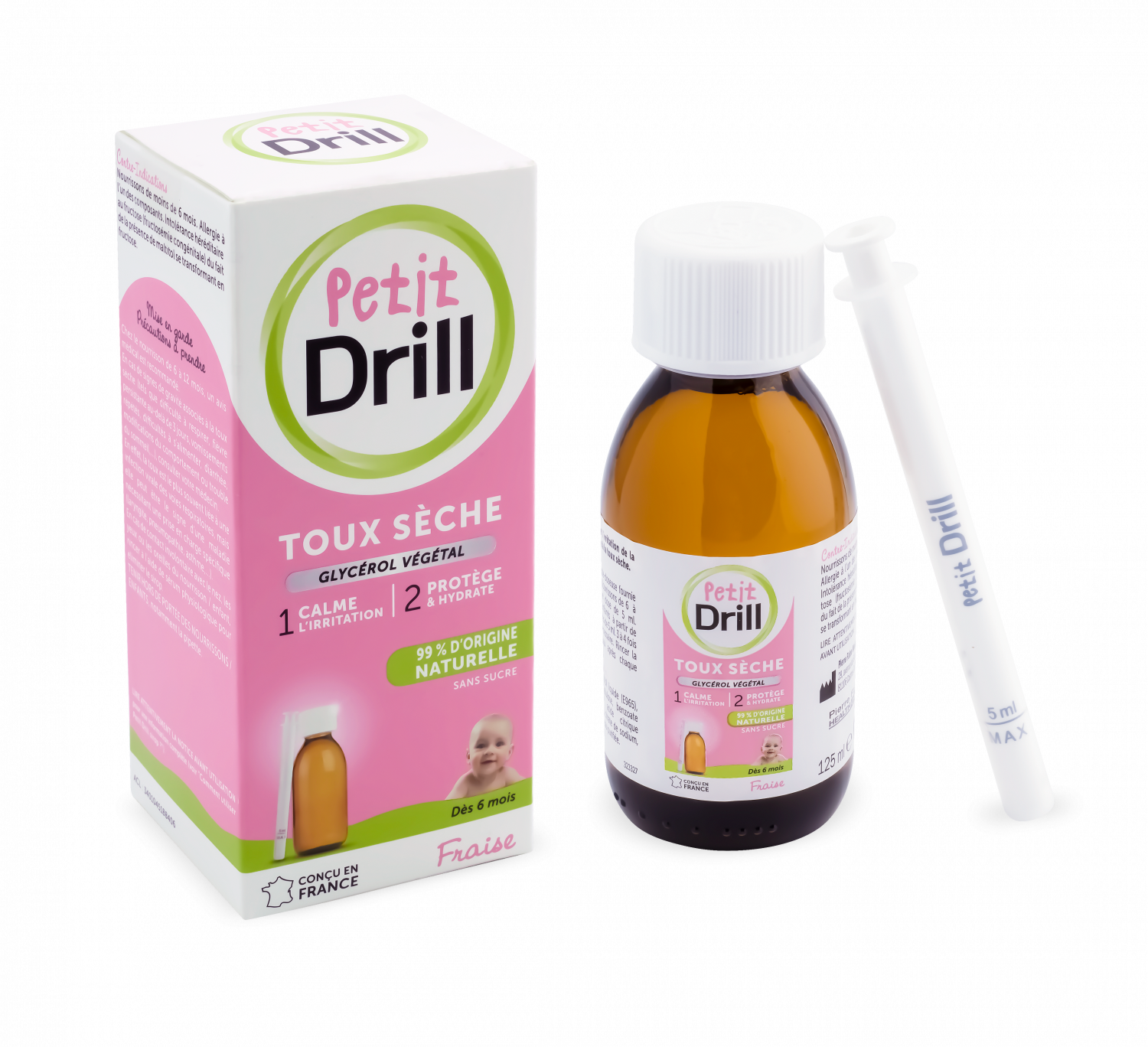 Petit Drill sirop sans sucre tout sèche nourrisson enfant, flacon de 125 ml