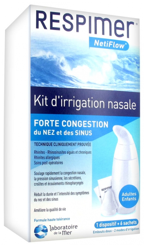 Netiflow Kit d'irrigation nasale pour forte congestion Respimer - 1 dispositif + 6 sachets