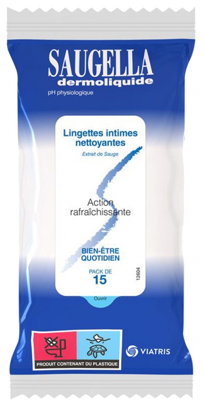 Dermoliquide lingettes intimes Saugella - pack de 15 lingettes