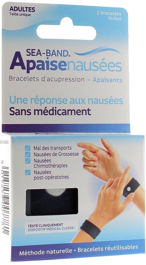 Sea-Band Adulte Bracelet Anti-Nausées Noir 2 unités