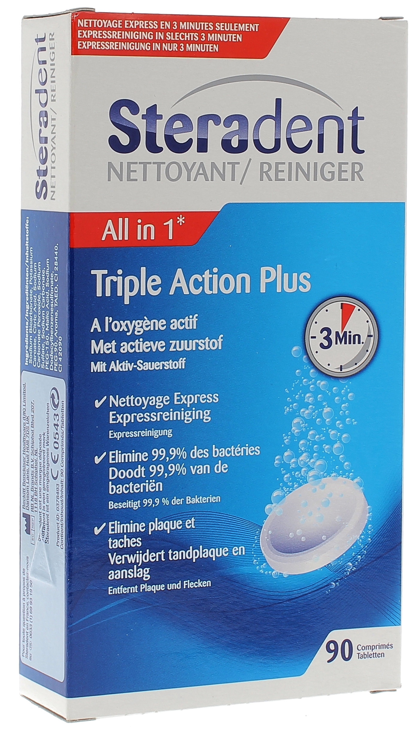 Steradent triple action plus comprimés nettoyants - boite de 90 comprimés