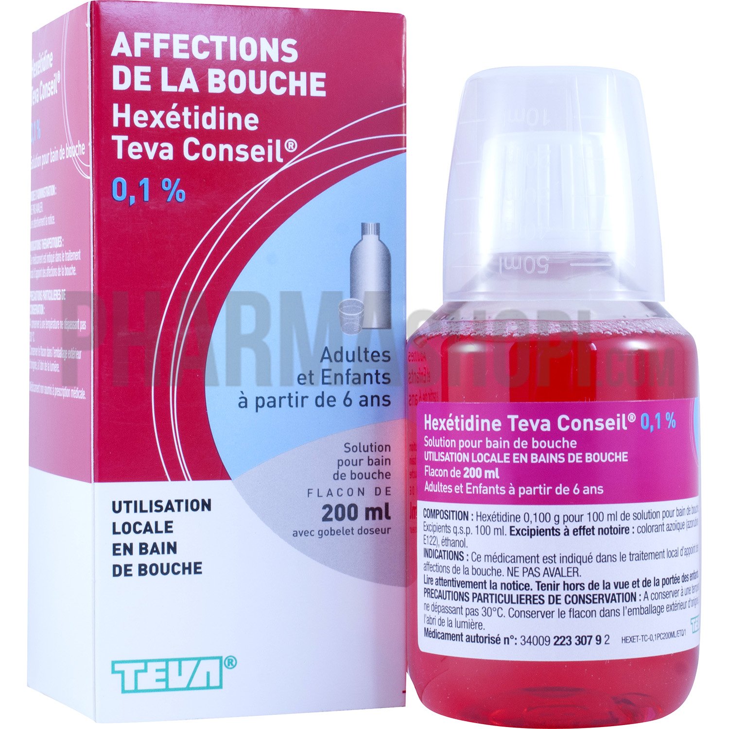 Hexétidine Teva conseil 0,1% solution pour bain de bouche - flacon de 200 ml