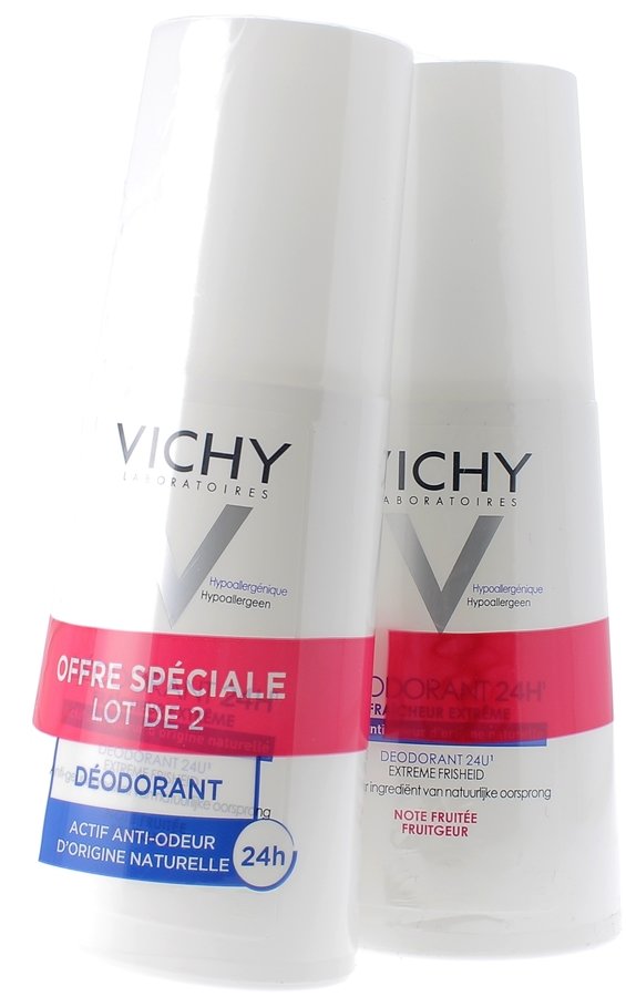 Déodorant fraîcheur extrême 24h sans sels d'aluminium Vichy - lot de 2 sprays de 100 ml