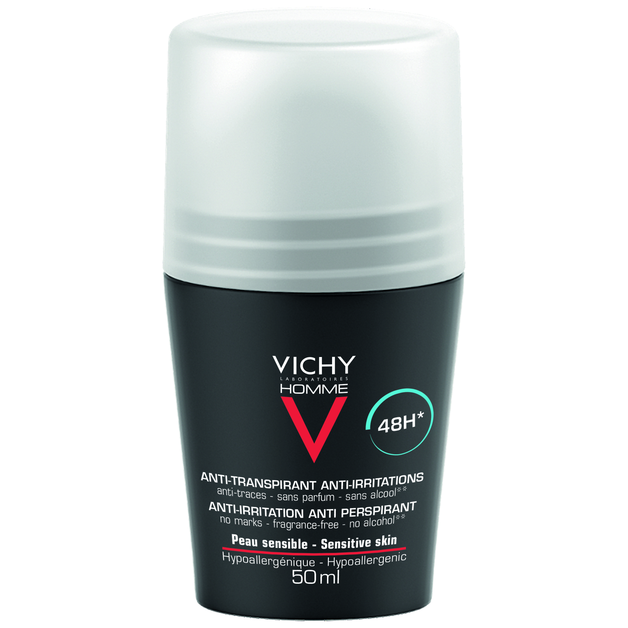 Déodorant anti-transpirant 48h peau sensible Vichy homme - flacon bille de 50 ml