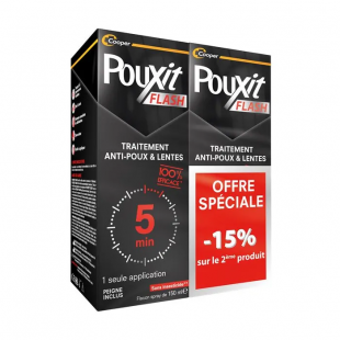 Pouxit Flash Traitement Anti-Poux et Lentes 5 min 150 ml + Peigne Inclus