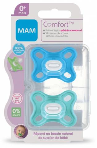 MAM Tétine « Skin Soft » en silicone pour nouveau-nés et prématurés de 0 à  2 mois Girl // Lot de 2 // avec boîte de transport stérilisateur et