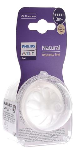 Philips Avent Lot de 2 tétines pour biberons Natural débit nouveau-né pour  les bébés de 0 mois et +
