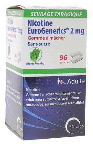 NICORETTE MENTHE FRAICHE 2 mg SANS SUCRE, gomme à mâcher médicamenteuse  édulcorée au xylitol et à