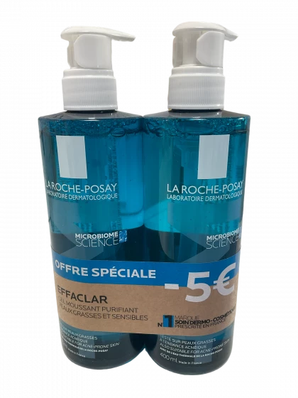 Effaclar gel moussant purifiant peaux grasses et sensibles La Roche-Posay - lot de 2 flacons-pompe de 400 ml