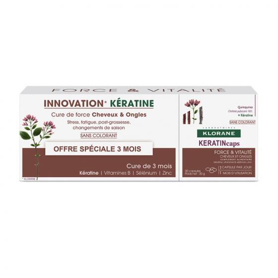 KERATINcaps force et vitalité Klorane - lot de 3 boîtes de 30 capsules (offre spéciale 3 mois)