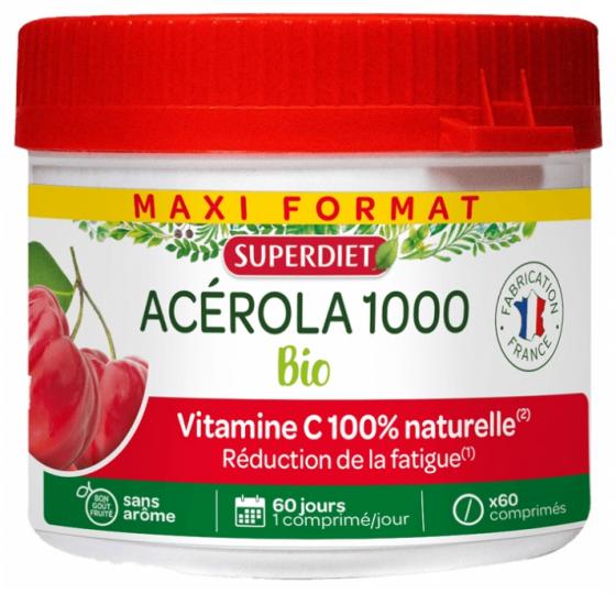Acerola 1000 bio Super Diet - pot de 60 comprimés sécables