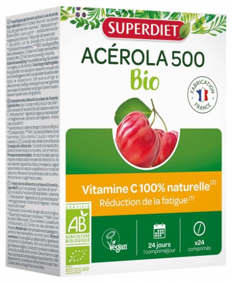 Acérola 500 bio SuperDiet - boîte de 24 comprimés