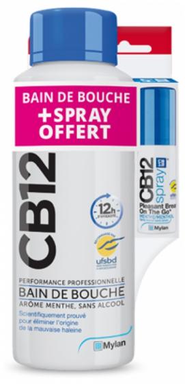 CB12 Bain de bouche goût menthe - flacon de 500 ml + spray buccal sans alcool menthe 15 ml offert
