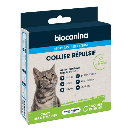 Collier répulsif chats dès 8 semaines Biocanina - boîte de 1 collier de 38cm