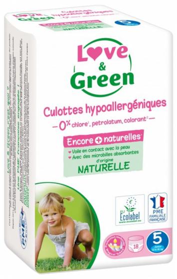 Culottes hypoallergéniques taille 5 (12-18 kg) Love & Green - paquet de 18 culottes