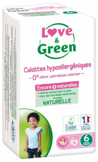 Culottes hypoallergéniques taille 6 (+ 16 kg) Love & Green - paquet de 16 culottes