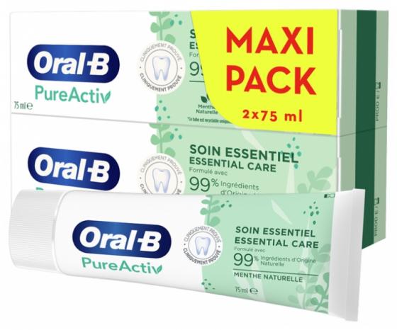 Dentifrice PureActiv Soin Essentiel Oral B - 2 tubes de 75 ml