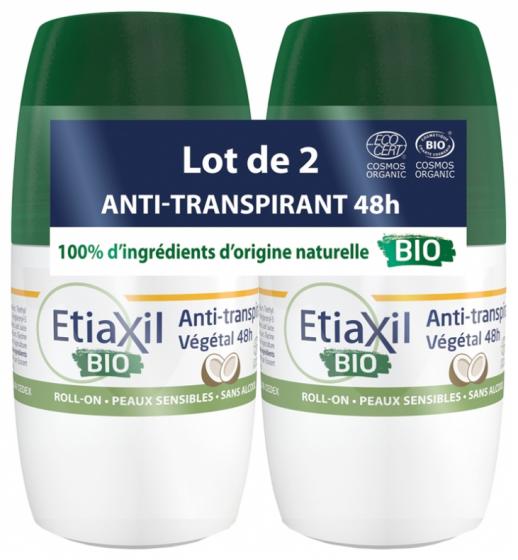 Déodorant anti-transpirant végétal bio Etiaxil - lot de 2 roll-on de 50ml