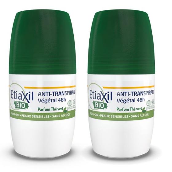 Déodorant anti-transpirant végétal thé vert bio Etiaxil - lot de 2 roll-on de 50ml