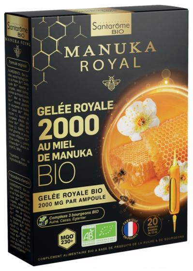 Gelée royale 2000 miel de Manuka bio Santarome - boîte de 20 ampoules