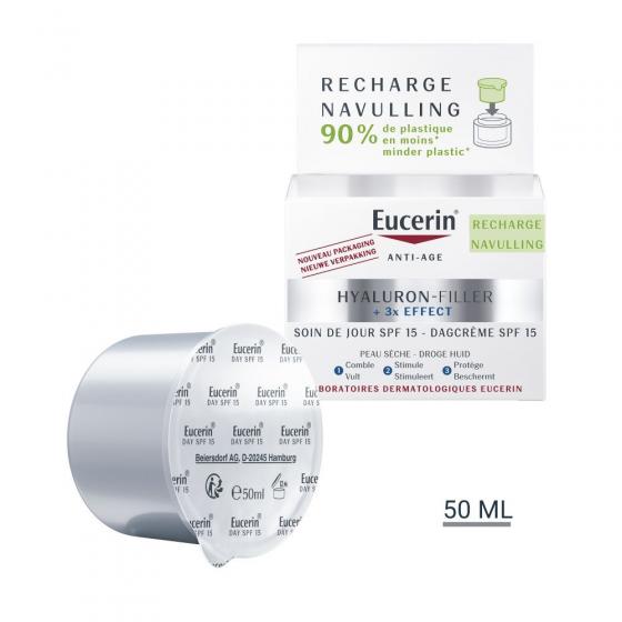 Hyaluron-Filler + 3x Effect Soin de jour SPF15 peau sèche Eucerin - recharge de 50 ml