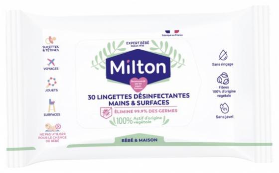 Lingettes désinfectantes de surfaces Milton - paquet de 30 lingettes