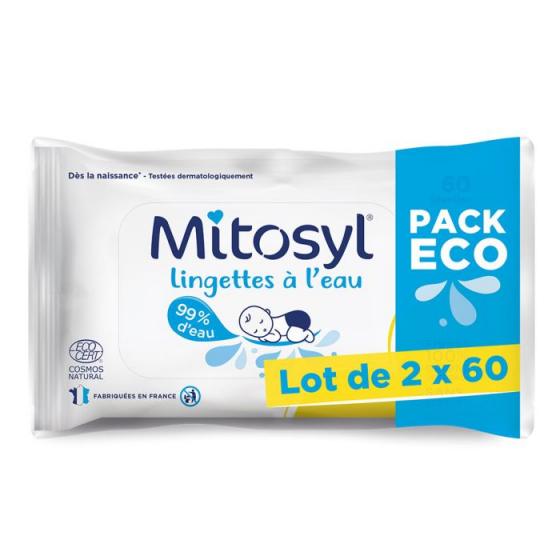 Lingettes à l'eau Mitosyl - lot de 2 packs de 60 lingettes