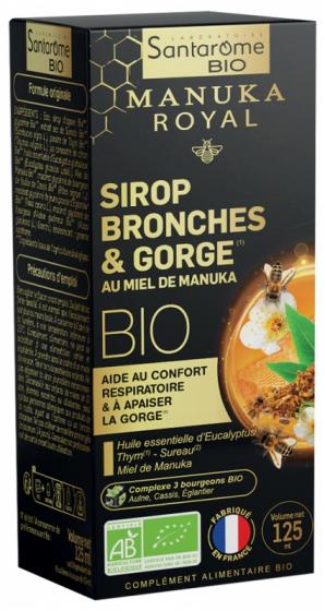 Manuka Royal Sirop bronches & gorge au Miel de Manuka bio Santarome - flacon de 125 ml