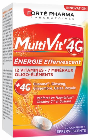 MultiVit 4G Énergie effervescent Forté Pharma - boîte de 30 comprimés