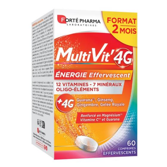 MultiVit 4G Énergie effervescent Forté Pharma - boîte de 60 comprimés