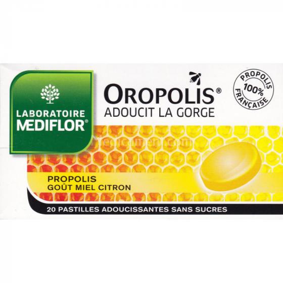 Oropolis coeur liquide goût miel citron sans sucres Mediflor - boîte de 20 pastilles