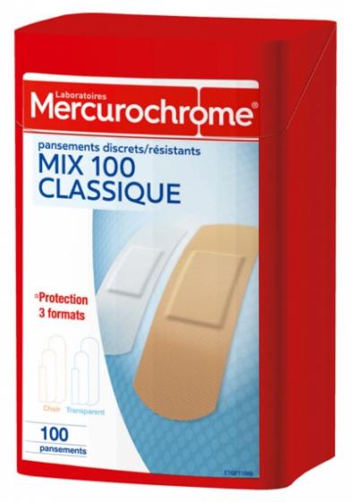 Pansement mix 100 classique Mercurochrome - boîte de 100 pansements
