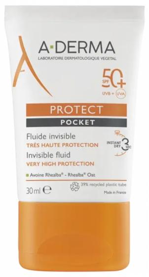 Protect Fluide solaire visage invisible pocket SPF50+ A-derma - tube de 30 ml