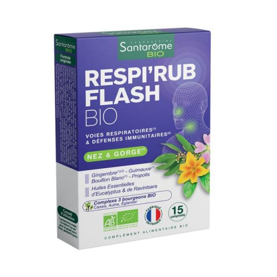 Respi'rub flash nez et gorge bio Santarome - boîte de 15 comprimés