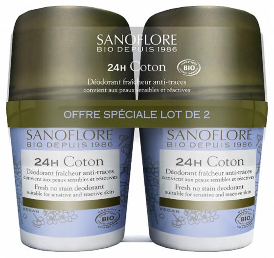 Déodorant coton 24h anti-traces Sanoflore - 2 roll-on de 50 ml