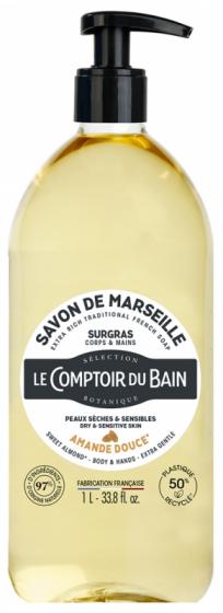Savon de Marseille liquide surgras amande douce Le Comptoir du Bain - flacon-pompe de 1 L