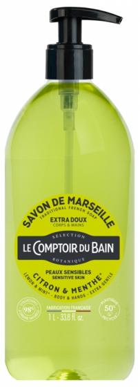 Savon de marseille liquide citron & menthe Le Comptoir du Bain - flacon-pompe de 1 L