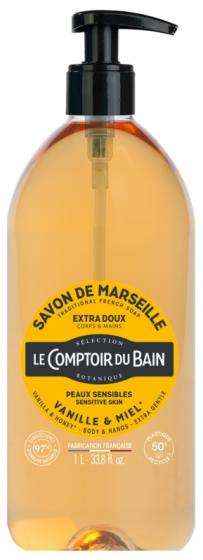 Savon de marseille liquide vanille miel Le Comptoir du Bain - flacon-pompe de 1 L