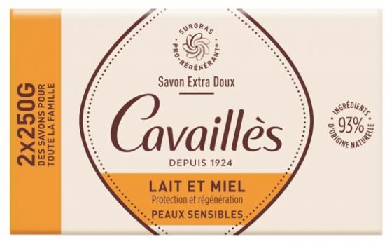 Savon extra doux lait et miel Rogé Cavaillès - lot de 2 pains de 250 g