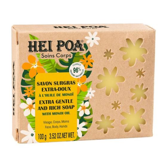 Savon surgras à l'extrait d'huile de monoi corps Hei Poa - pain de 100g
