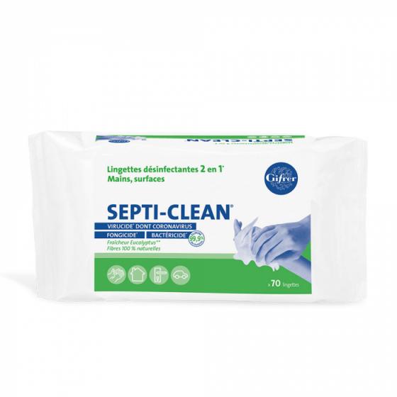 Septi-Clean Lingettes désinfectantes 2en1 mains et surfaces Gifrer - paquet de 70 lingettes