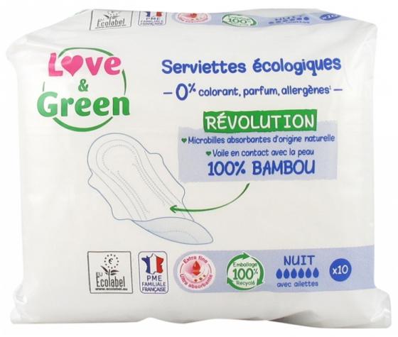 Serviettes hypoallergéniques nuit Love & Green - sachet de 10 serviettes