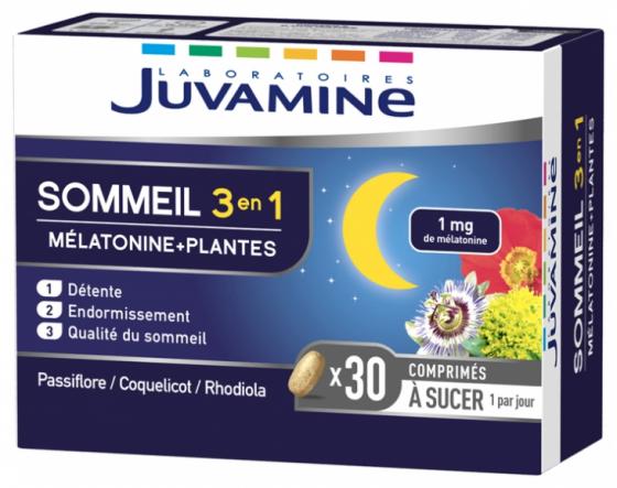Sommeil 3en1 mélatonine + plantes Juvamine - boîte de 30 comprimés à sucer