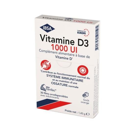 Vitamine D3 1000UI goût orange FilmTec Ibsa Pharma - boîte de 30 films orodispersibles