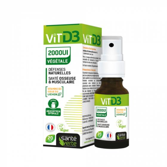 Vitamine D3 végétale 2000 UI défenses naturelles Santé Verte - spray de 20ml