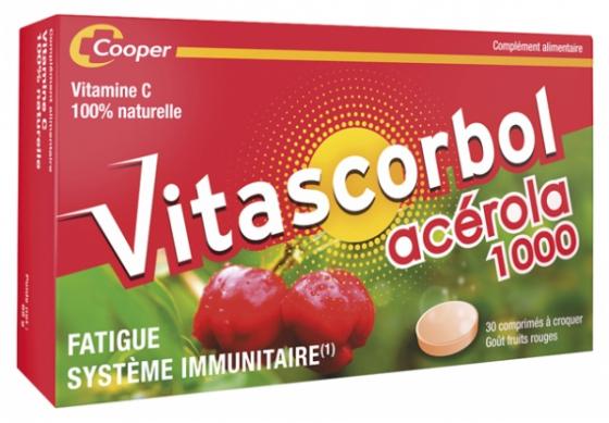 Vitascorbol Acérola 1000 goût fruits rouges - boite de 30 comprimés à croquer