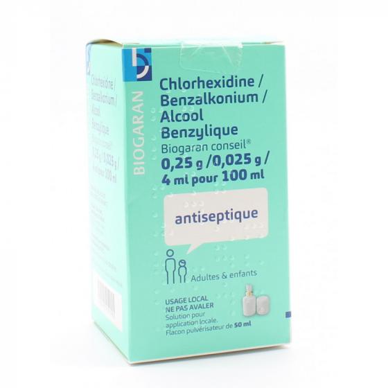 Chlorhexidine/Benzalkonium/Alcool Benzylique Biogaran - flacon de 50ml
